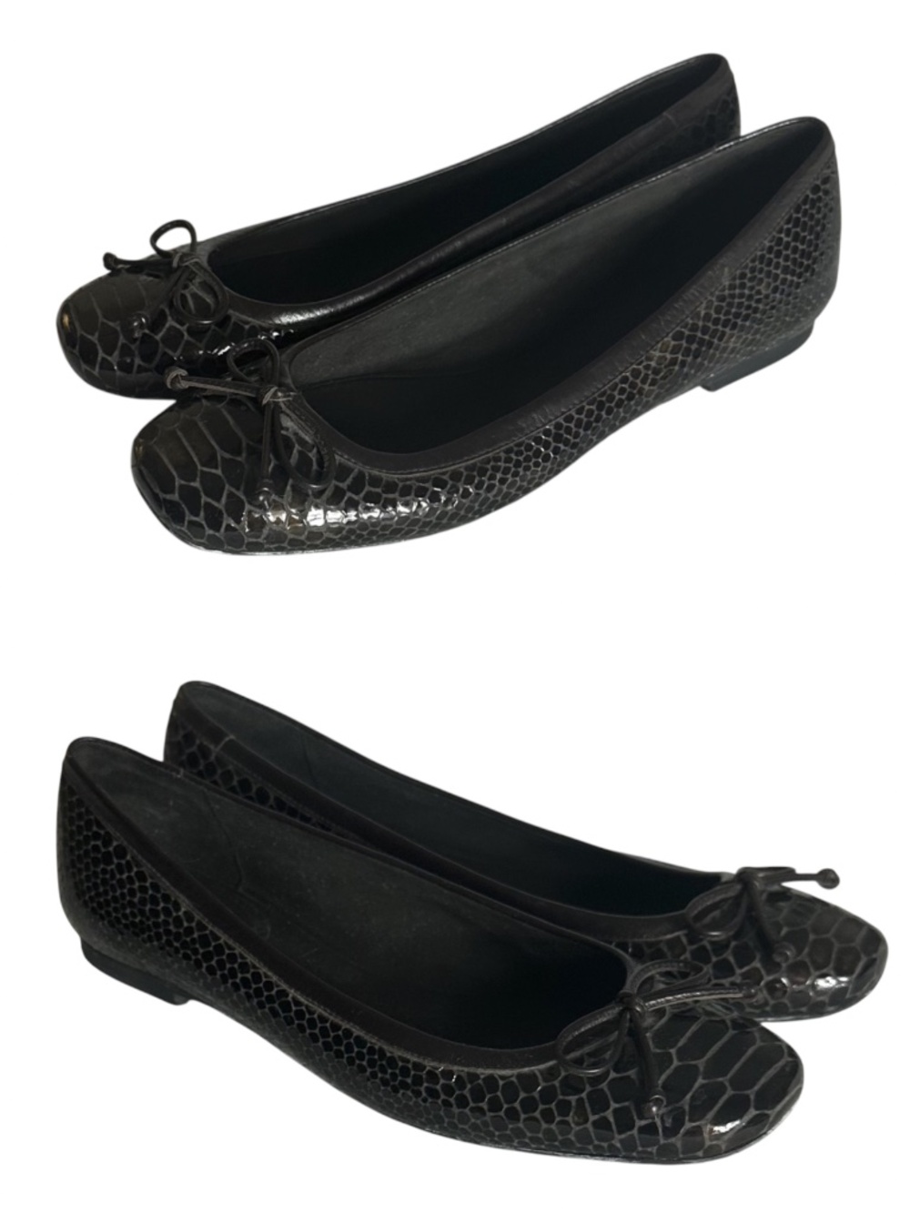 Stuart Weitzman Ballet Flats Shoes Sz 7.5 M Dark Brown Embossed Croc Leather - Picture 2 of 6